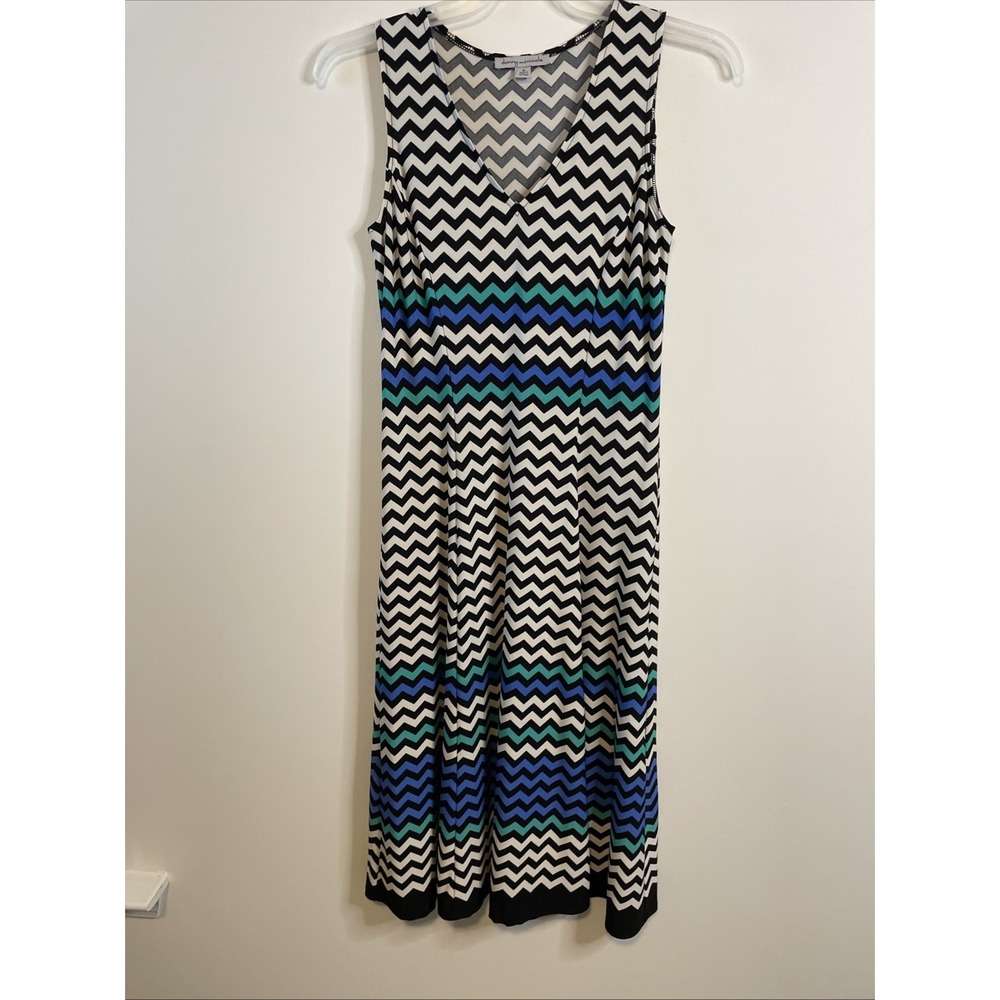 Danny Nicole Size 8 Chevron Maxi Dress Black White Blue Sleeveless Stretch